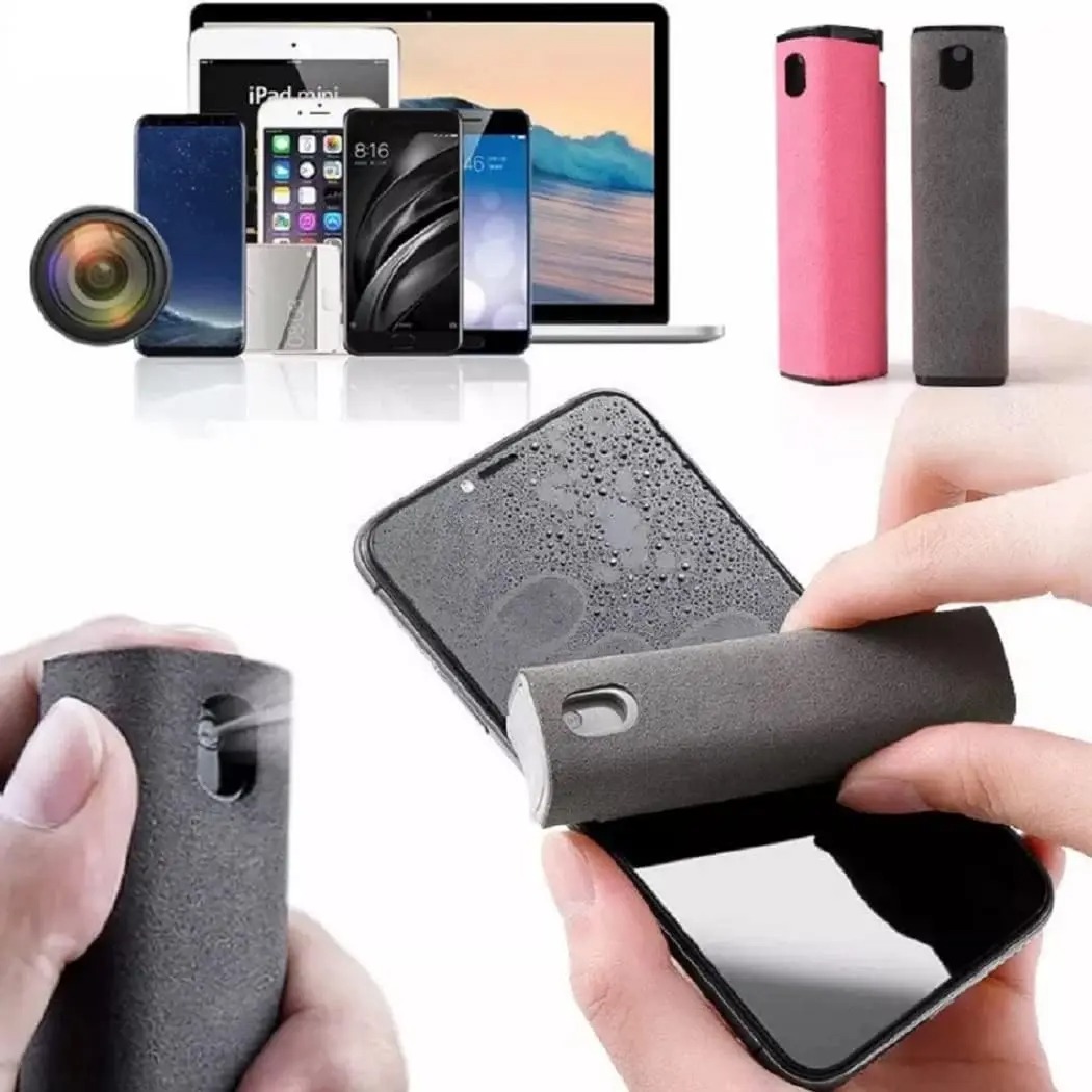 Portable Phone Screen Cleaner Spray & Microfiber Cloth Set For Tablets Phones & Glass Surfaces