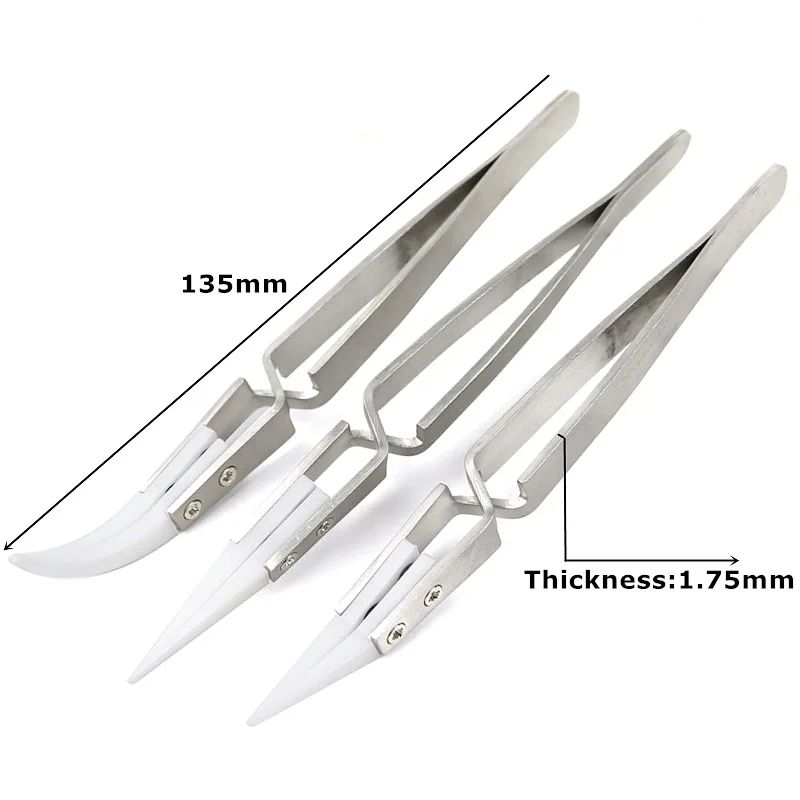 3 Pcs Ceramic Straight Tip Electronic Soldering Tweezers Anti-Static, Acid-Resistant Precision Tools for PCB DIY Repairs