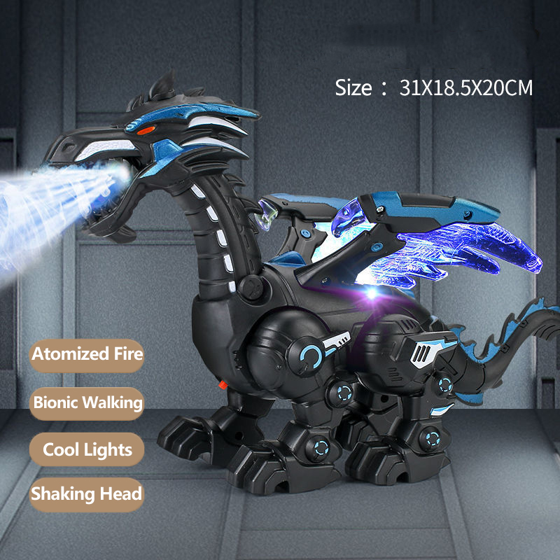 Simulation Fire Mechanical Dinosaur Toy, Electric Water Spray Model with Cool Lights & Puzzle Game for Kids