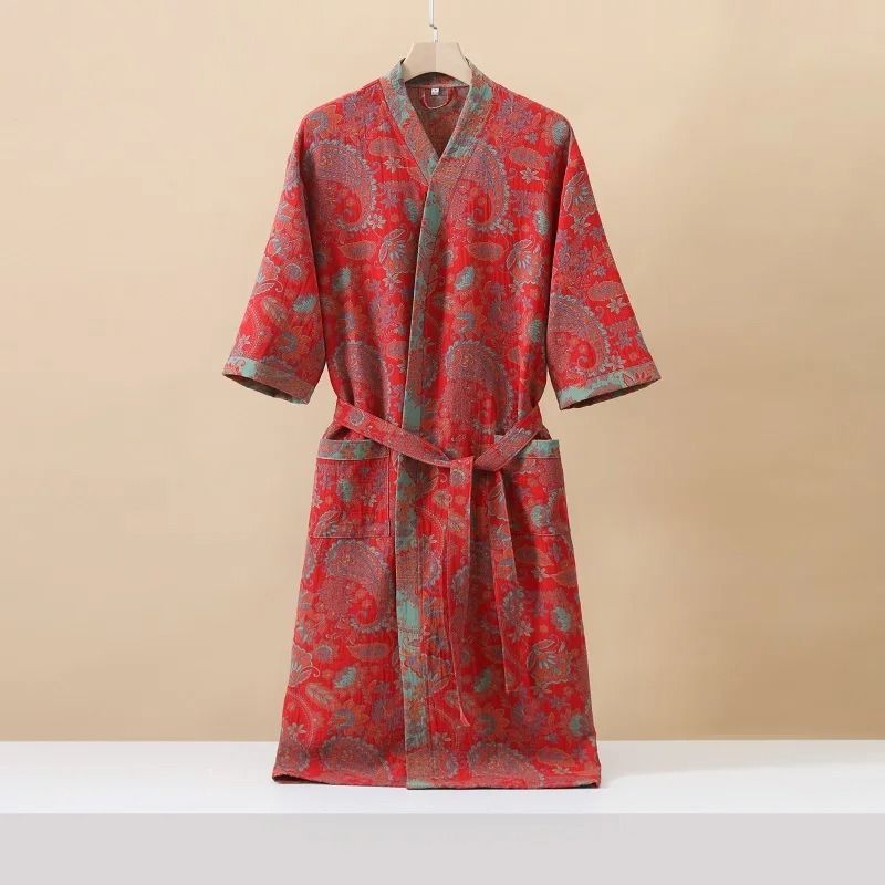 Cotton Printed Kimono Bathrobe Quick Dry Summer Home Wear