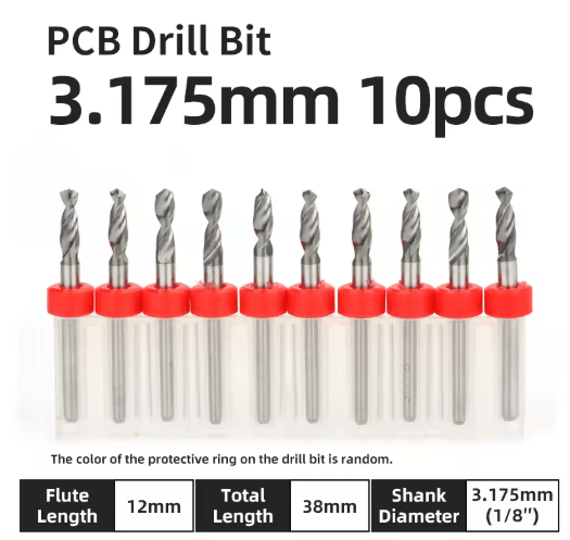 TOOLEYE Micro PCB Drill Bit Set – 10pcs Precision CNC Drills (0.1–3.175mm, 1/8 Shank)