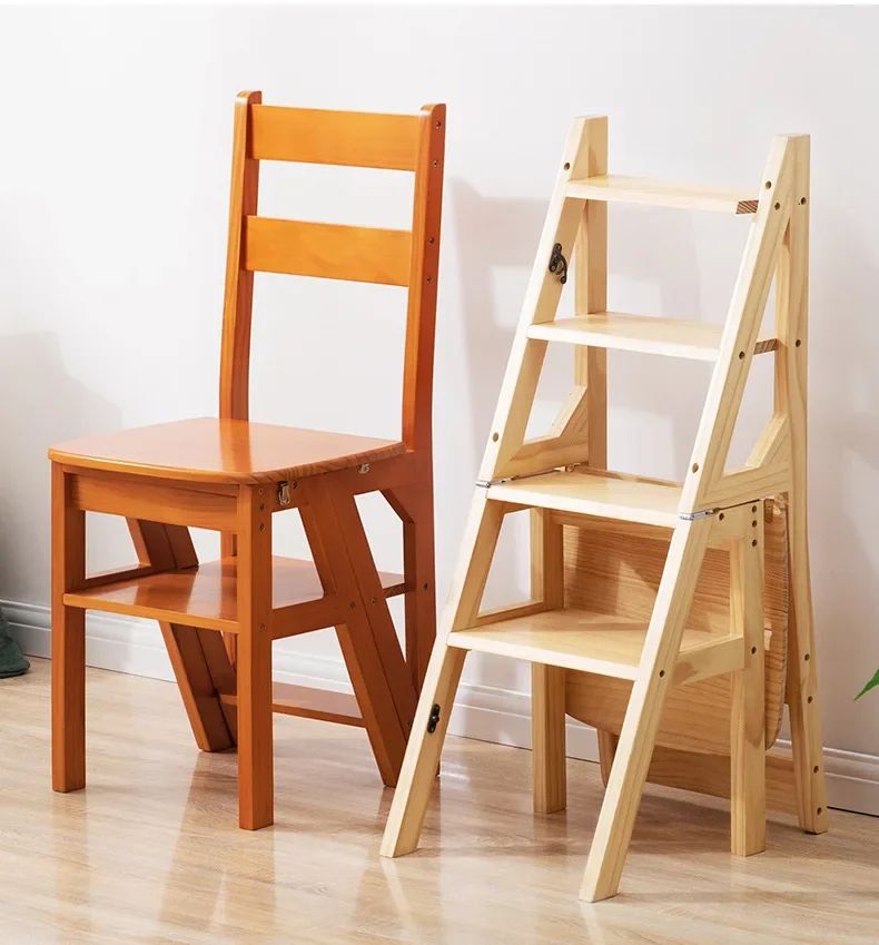 Solid Wood Folding Ladder Chair Stool – 2-in-1 Step Ladder & Seat for Home Use