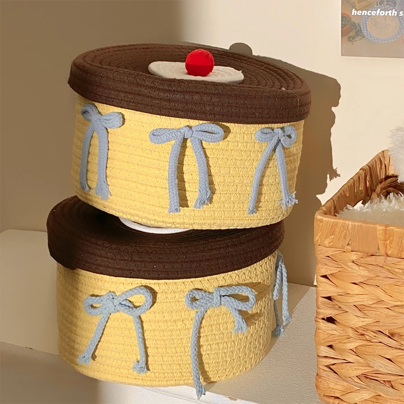 Storage Basket for Home Decor, Cotton Rope Storage Basket, Hand Woven Toys Holder, Desktop Clutter Storage Box