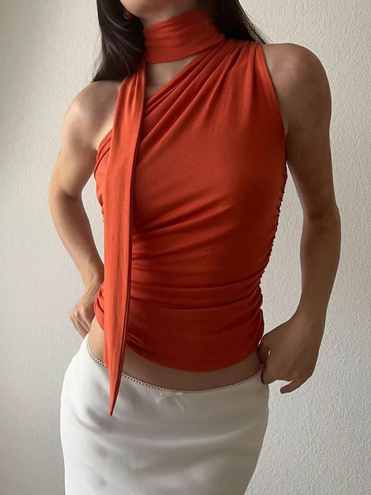 Dozw Vintage Y2K Off-Shoulder Halter Crop Top – Sexy Backless Summer Club Tank for Women