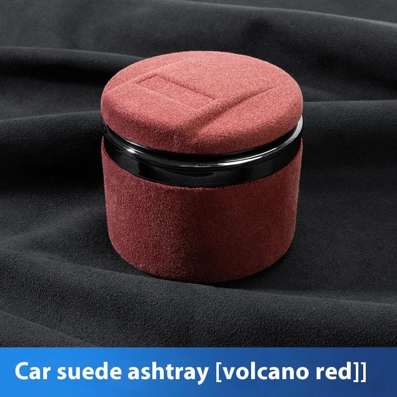 Luxury Suede Leather LED Car Ashtray With Ceramic Liner