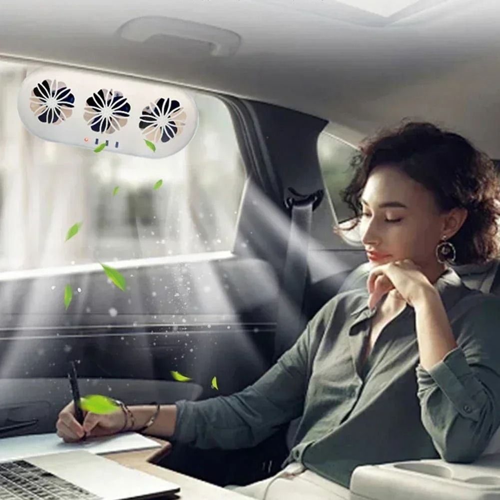 Solar Powered Car Window Exhaust Fan with USB Charging