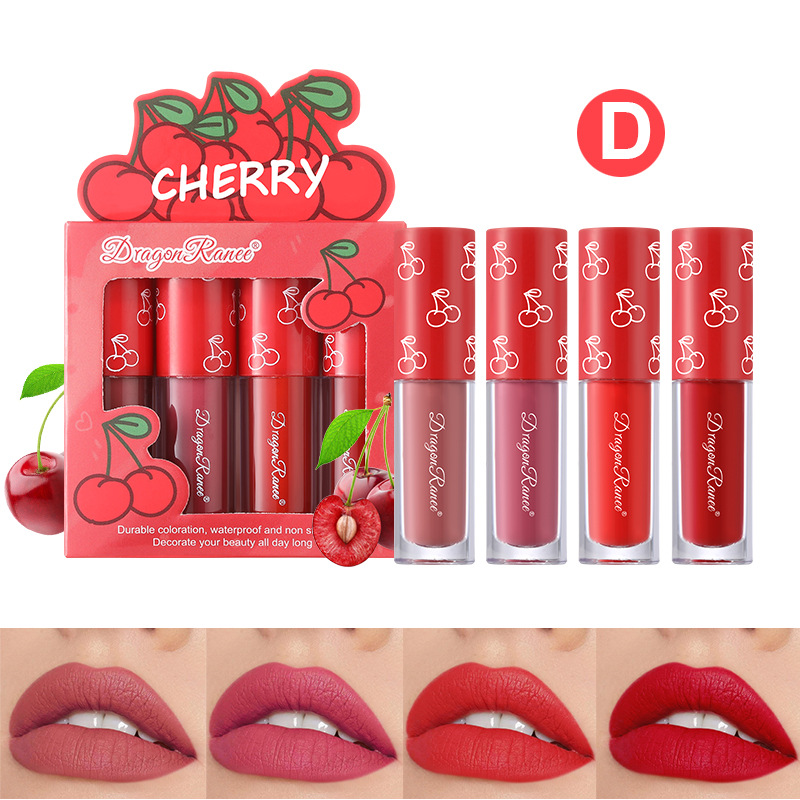 Mini Velvet Matte Lip Gloss Set, 4-Piece Non-Fading, Non-Stick Cup