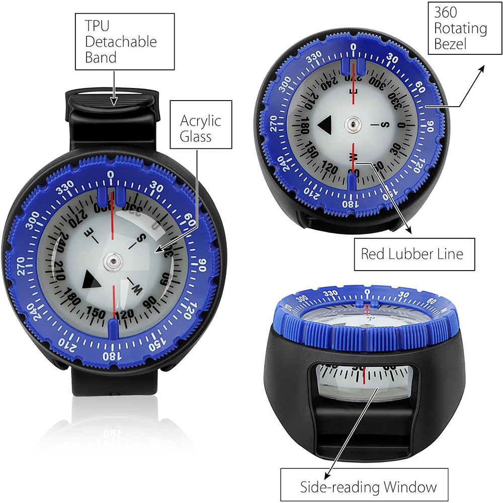 Waterproof Scuba Diving Compass Watch with Luminous Wrist Navigation