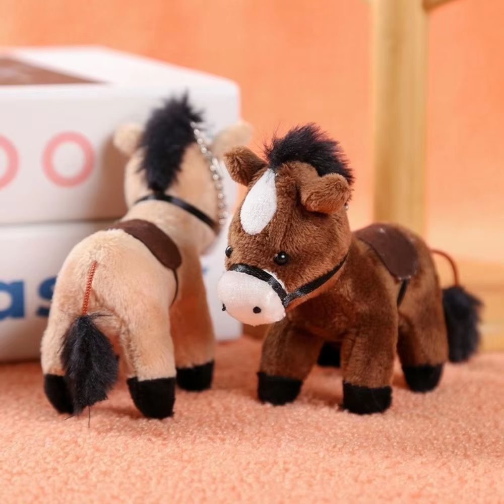 Soft Brown Long-Haired Horse Plush Keychain Pendant