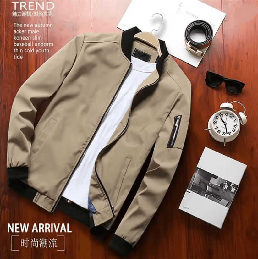 Mens Slim Bomber Jacket Lightweight Windbreaker with Zipper