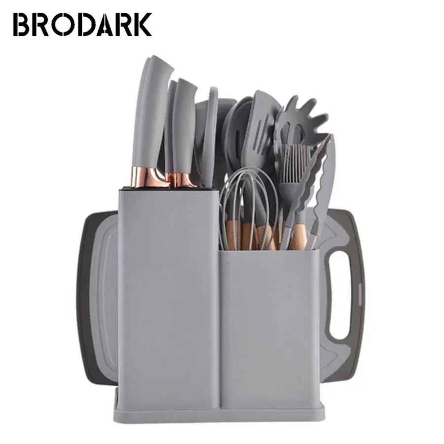 19 Piece Silicone Kitchenware Set with Knives Cutting Board and Utensils