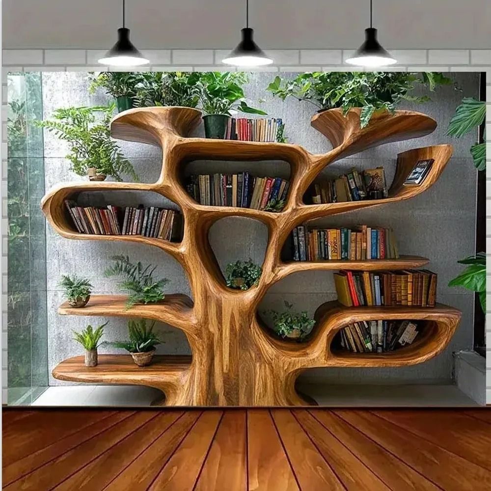 Tree Bookshelf Tapestry Nordic Reading Theme Wall Hanging