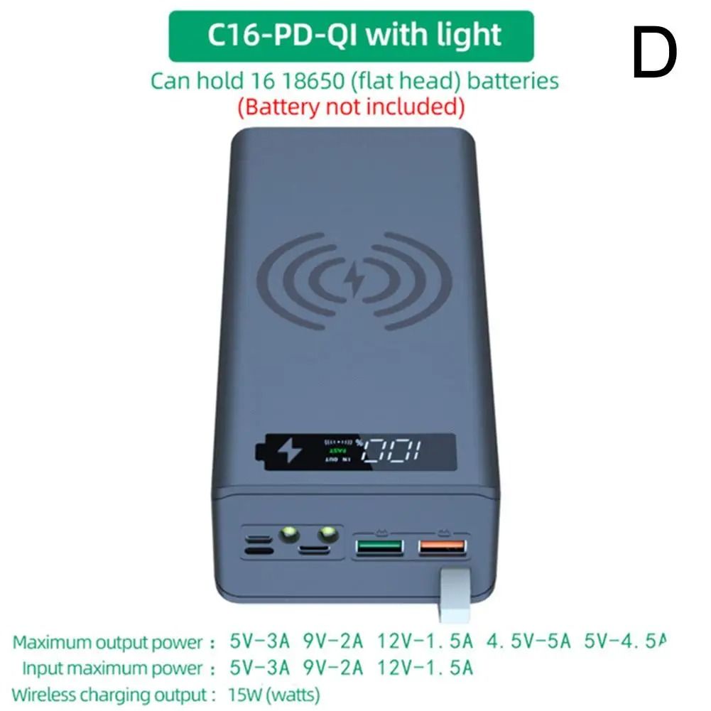 16-Slot 18650 Battery Holder Power Bank Case