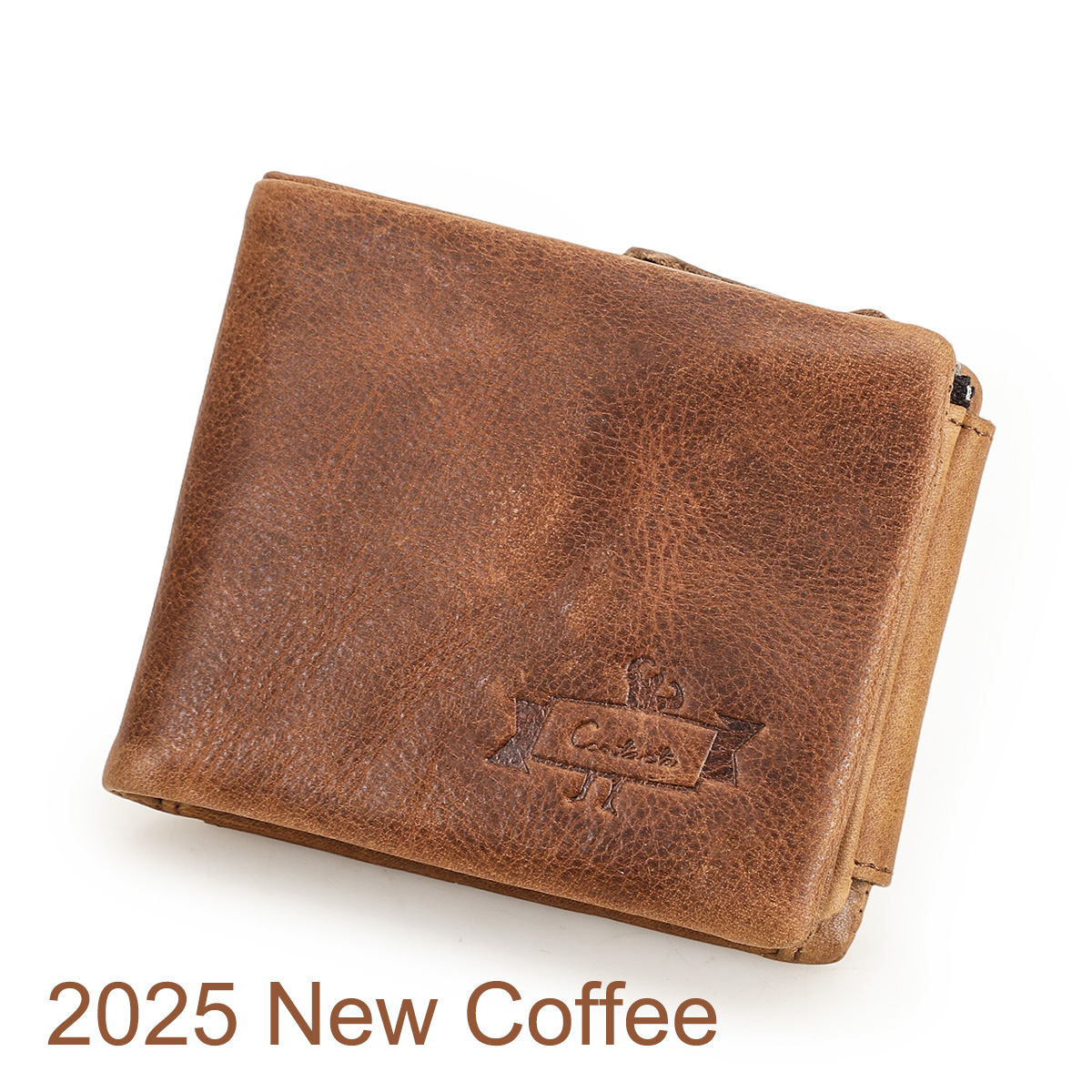 Vintage Trifold CONTACT'S Crazy Horse Leather Men Wallet, Zip Coin Pocket, Cowhide Leather Purse for Men