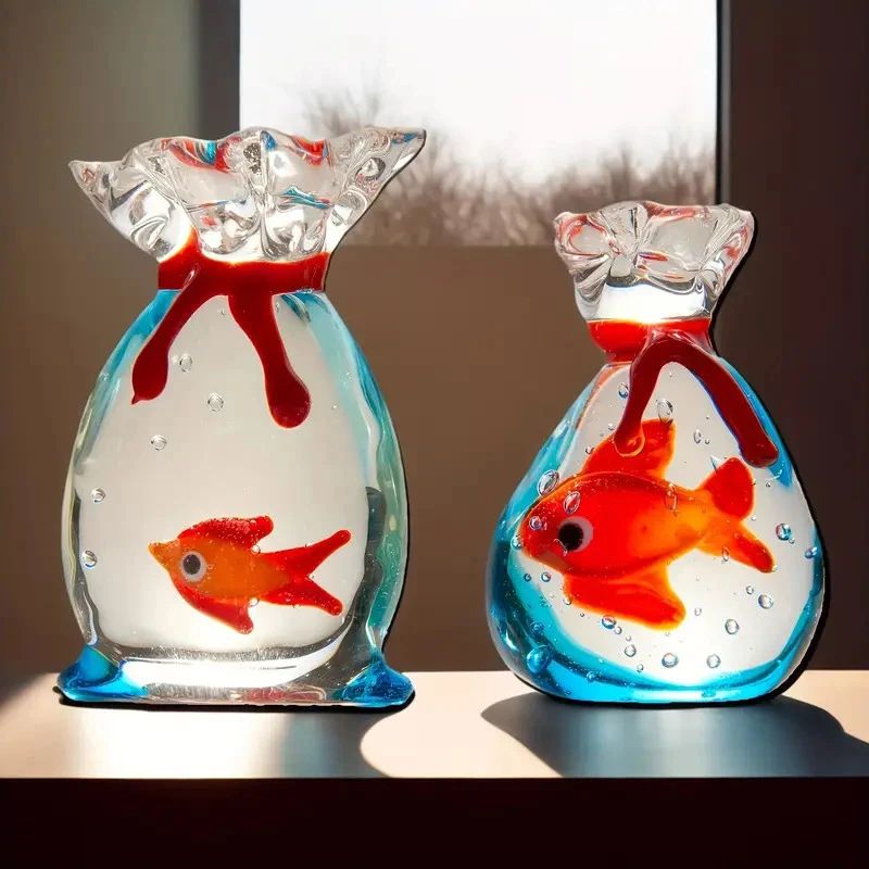 Handcrafted Glass Pocket Fish Figurine Mini Colorful Desktop Decor