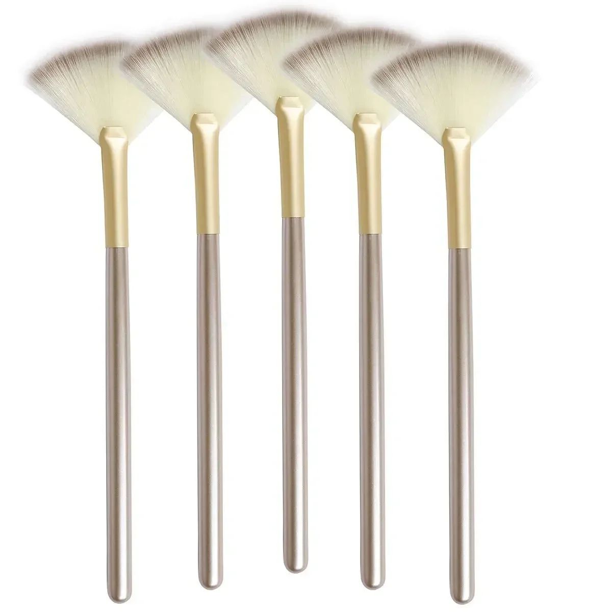 Premium 5-Piece Facial Fan Brushes Set – Soft Fiber Makeup Brush Applicator with Wooden Handles for Glycolic Peel Mask