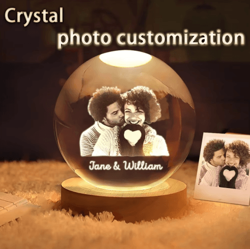 Personalized Custom Crystal Ball Night Light LED Photo Keepsake Lamp