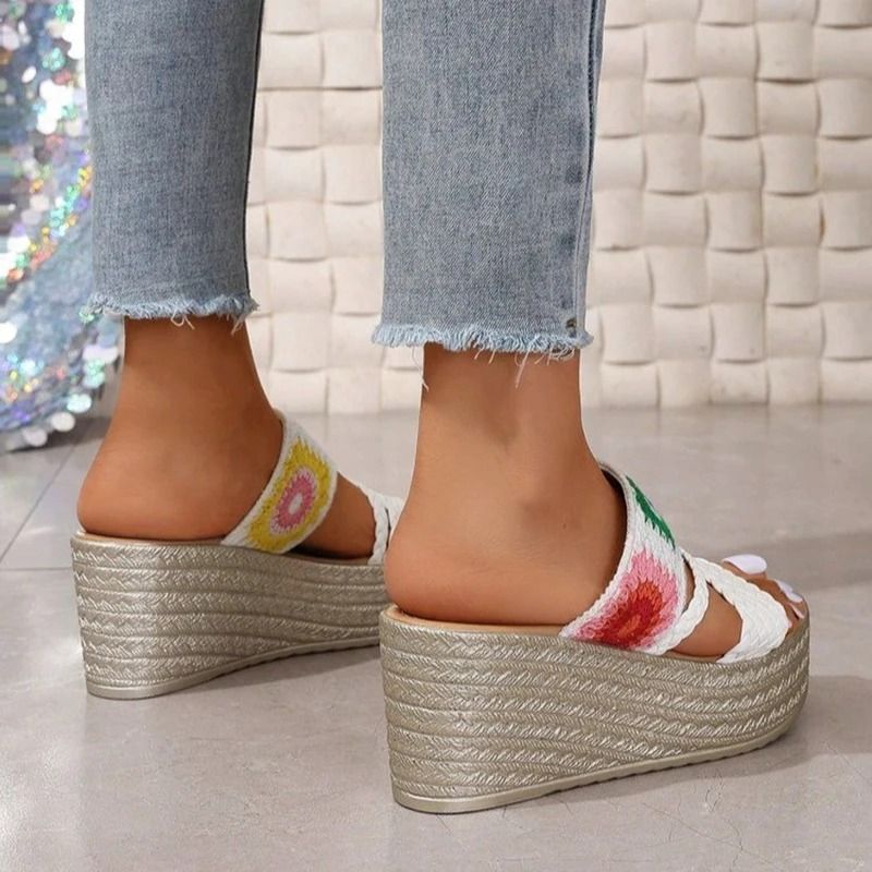 Women Ethnic Woven Wedge Slip on Sandals