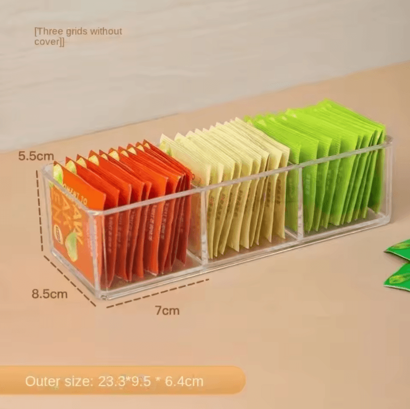 Clear Acrylic Tea Bag Organizer Box – Transparent Kitchen Pantry Storage Holder (22 8.5 5.5cm)