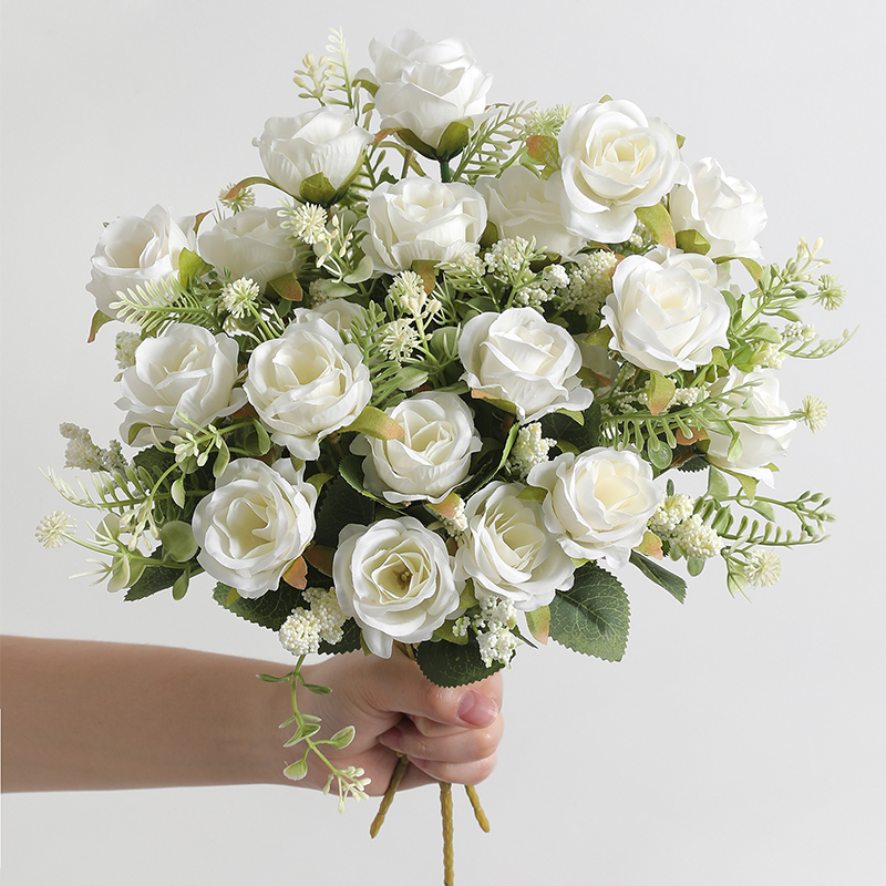 Rose Artificial Flowers Bouquet with Heads Small Bud Fake Flowers for Wedding Home Room Decor and Flower Arrangement