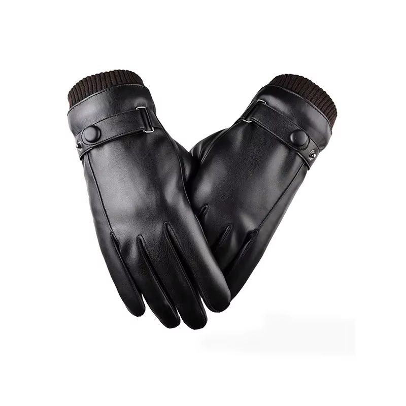 Mens Winter Black Pu Leather Driving Gloves Touchscreen