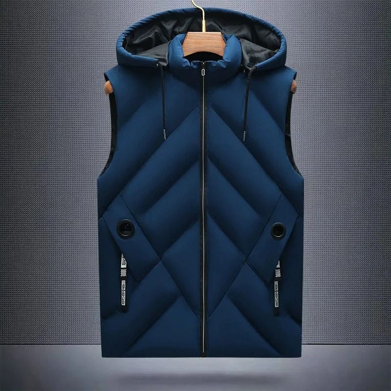 Mens Waterproof Hooded Puffer Vest Detachable Hood Winter Sleeveless Jacket