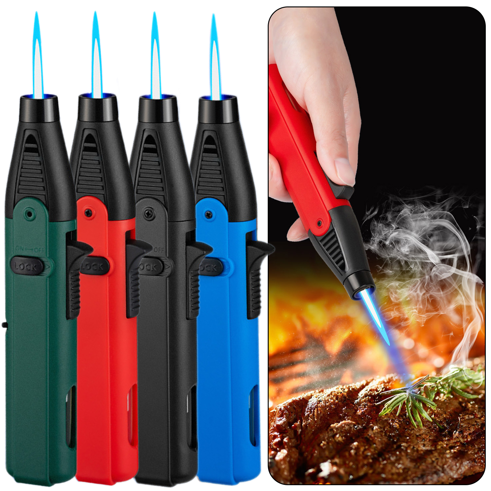 All Purpose Windproof Torch Lighter High Power Butane Gas Ignition Tool for BBQ, Camping & Kitchen