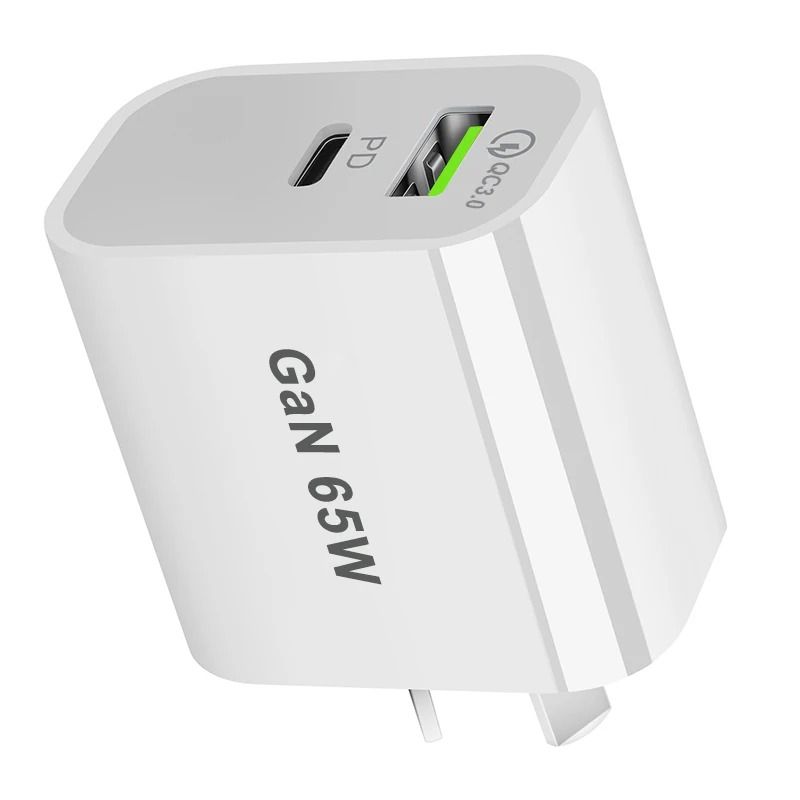 65W PD 3.0 GaN USB-C Fast Charger – Dual-Port Wall Adapter with Global UK/AU/EU/US Plug Compatibility