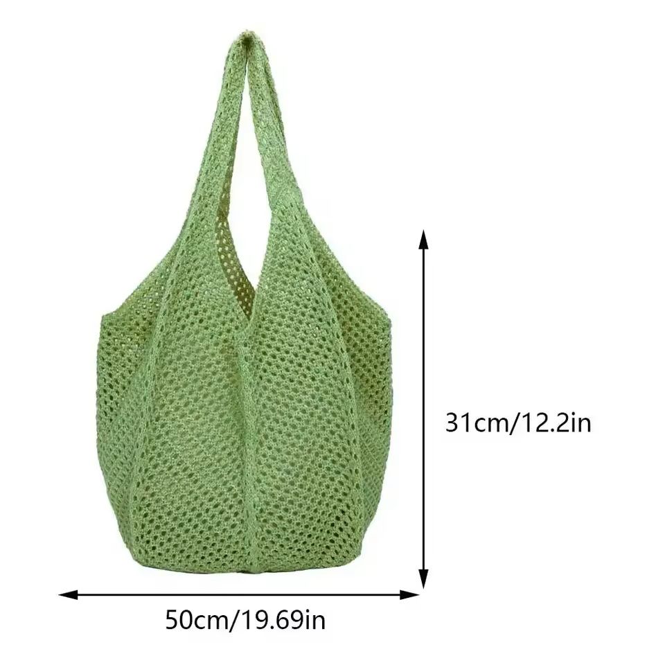 Hollow Woven Shoulder Tote Bag Large Mesh Beach Handbag