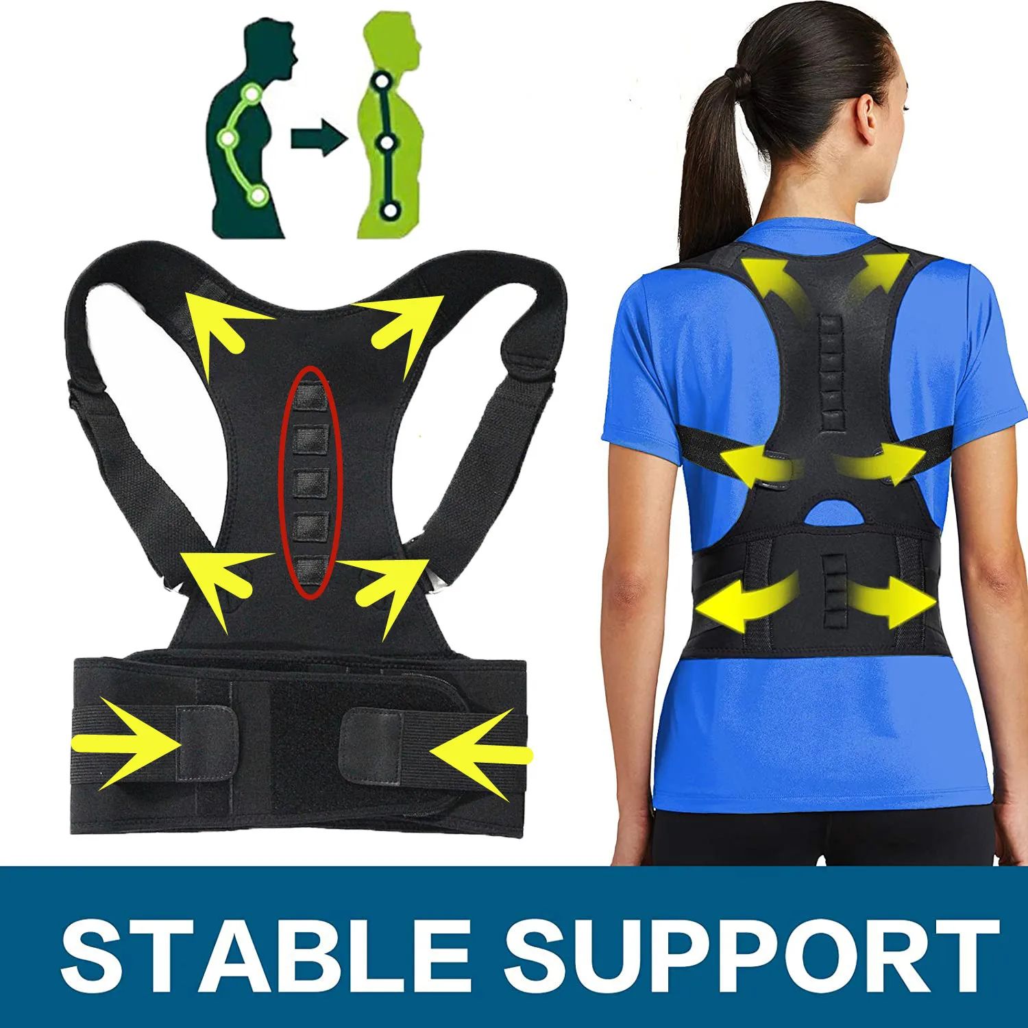 Magnetic Therapy Posture Corrector Belt – Adjustable Shoulder & Back Support Brace