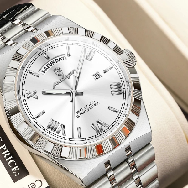 Poedagar Luxury Business Men Watch with Week and Date Display