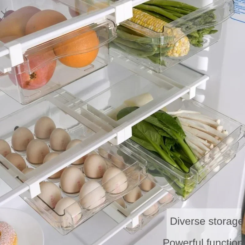 Refrigerator Drawer Style Food Storage Box, Sliding Plastic Cooking Container, Fruit Packaging Machine, Shelf Support