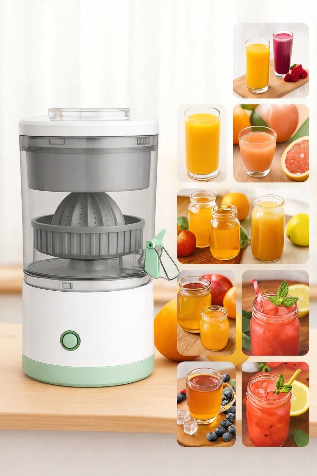 Rechargeable Hands-Free Electric Citrus Juicer, Masticating Orange Lemon Squeezer