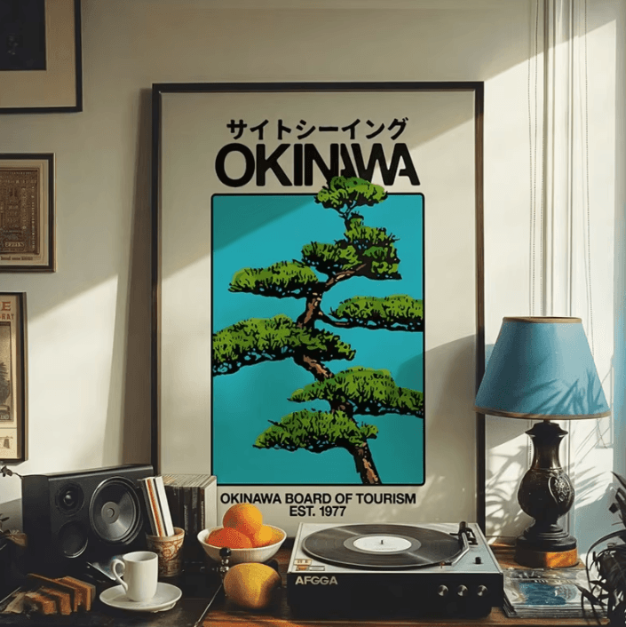 Retro Okinawa Japanese Travel Canvas Print – Vintage Okinawa Wall Art Poster