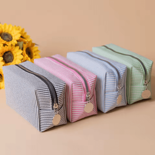Striped Embroidery Makeup Bag Waterproof Travel Toiletry Organizer with Bubble Print