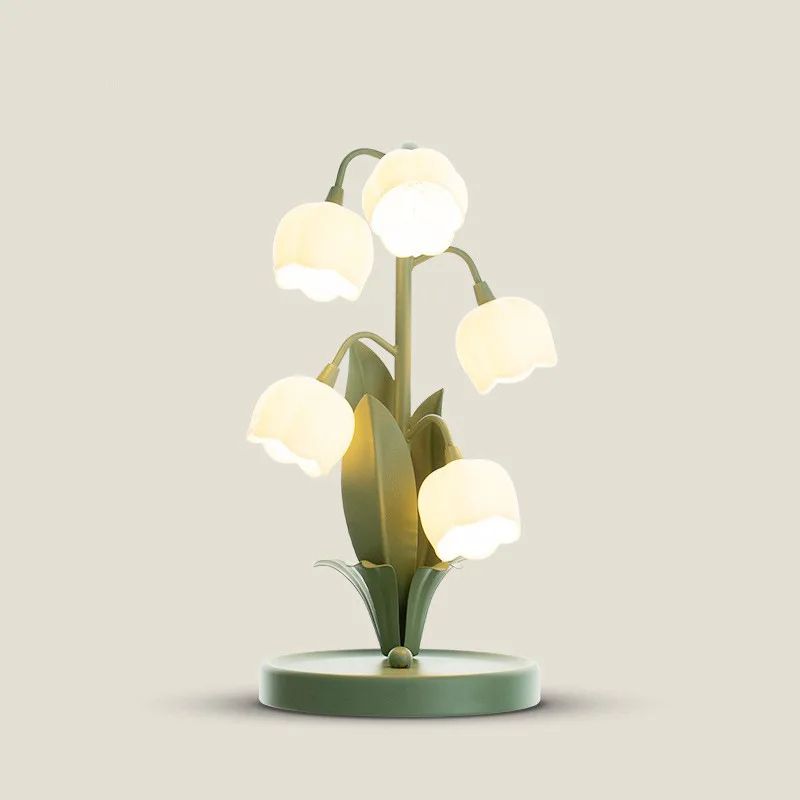 Vintage Floral Lily Table Lamp with 5 Lights, US Plug G4 LED Nightstand Lamp for Bedroom Living Room Decor