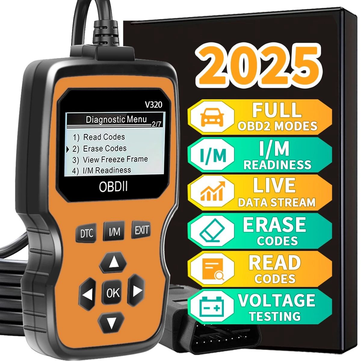 Obd2 Car Diagnostic Scanner Tool with Real-Time Data Flow and Battery Test