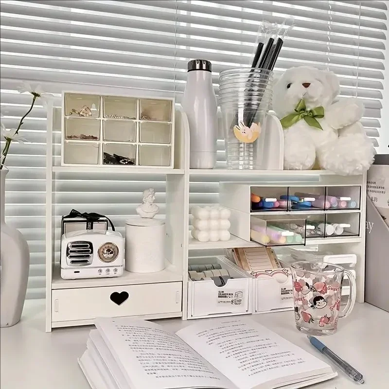 Double-Layer Desktop Organizer Rack, Office Desk Storage, Stationery Shelf, Cosmetic Organizer