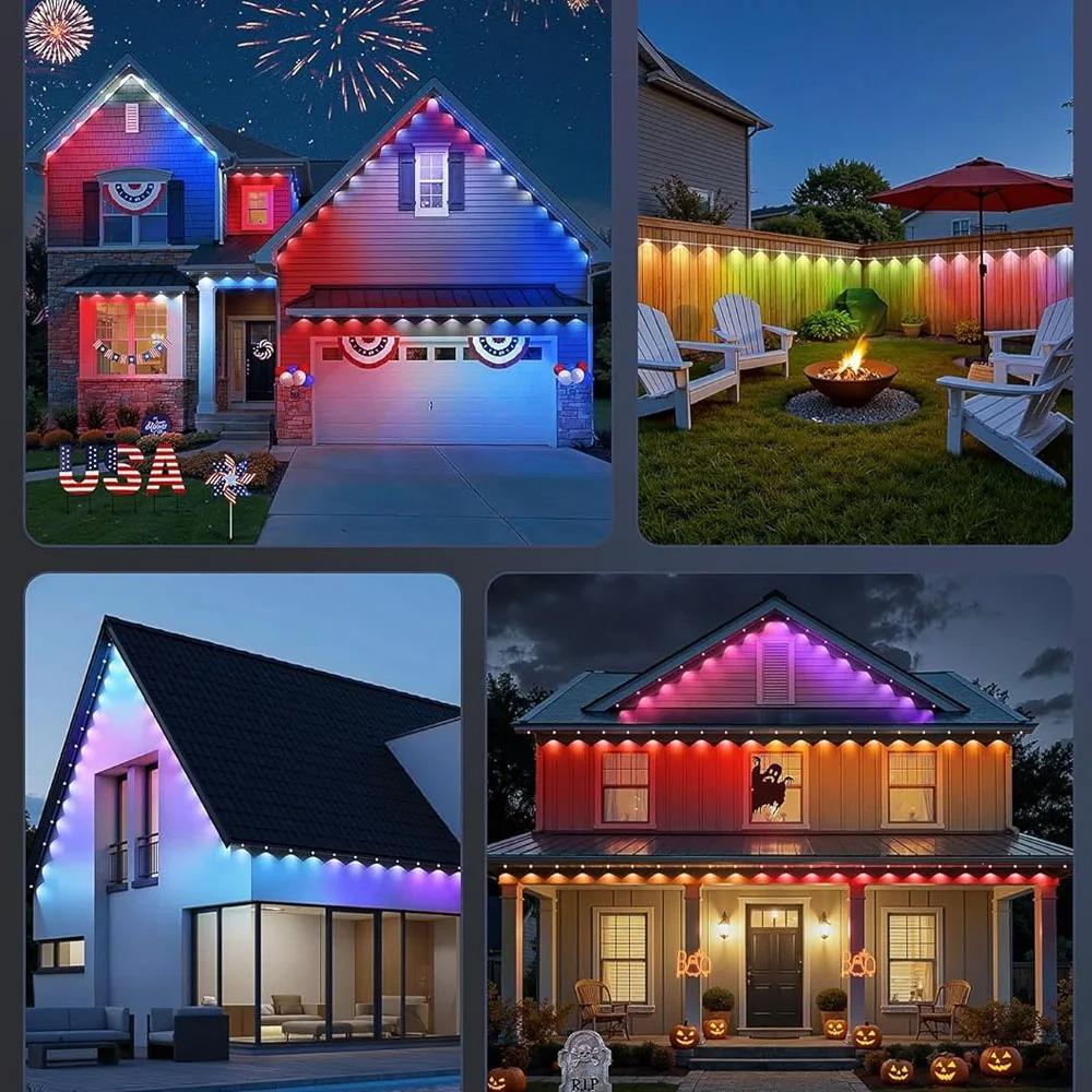 Outdoor Smart Waterproof Eaves Lights with Remote, App Control, DIY Light for Daily, Festival Christmas Party
