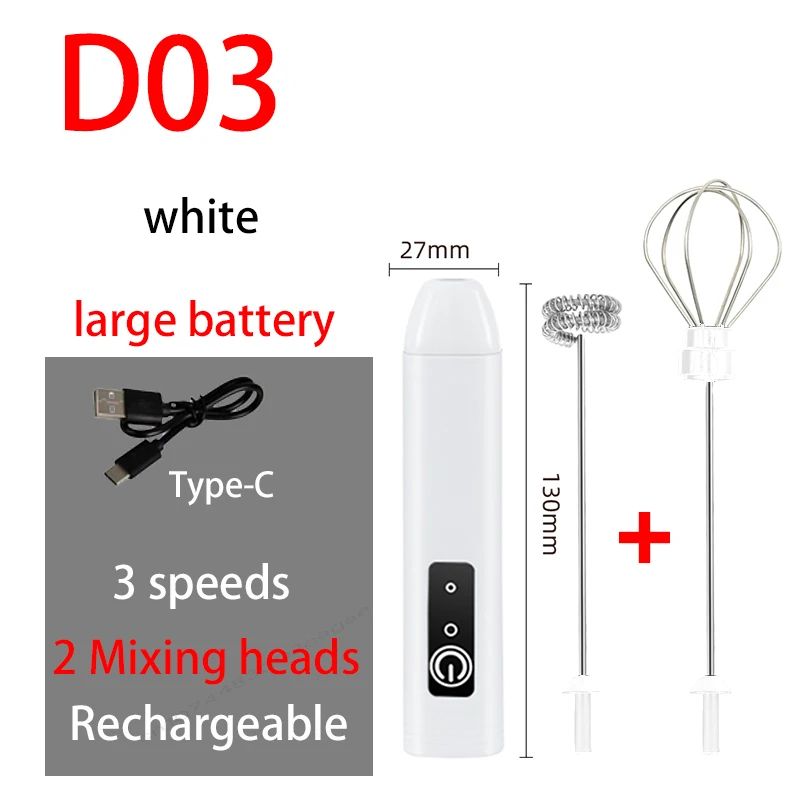 Rechargeable 3-Speed Electric Milk Frother & Egg Beater – Handheld Coffee Foam Maker