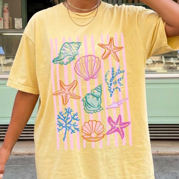 Seashell Shirt, Beach Shirt, Summer Graphic Tee, Ocean Lover, Sea Shell Tee, Summer Vacation T-shirt, Womens Beach Shirt