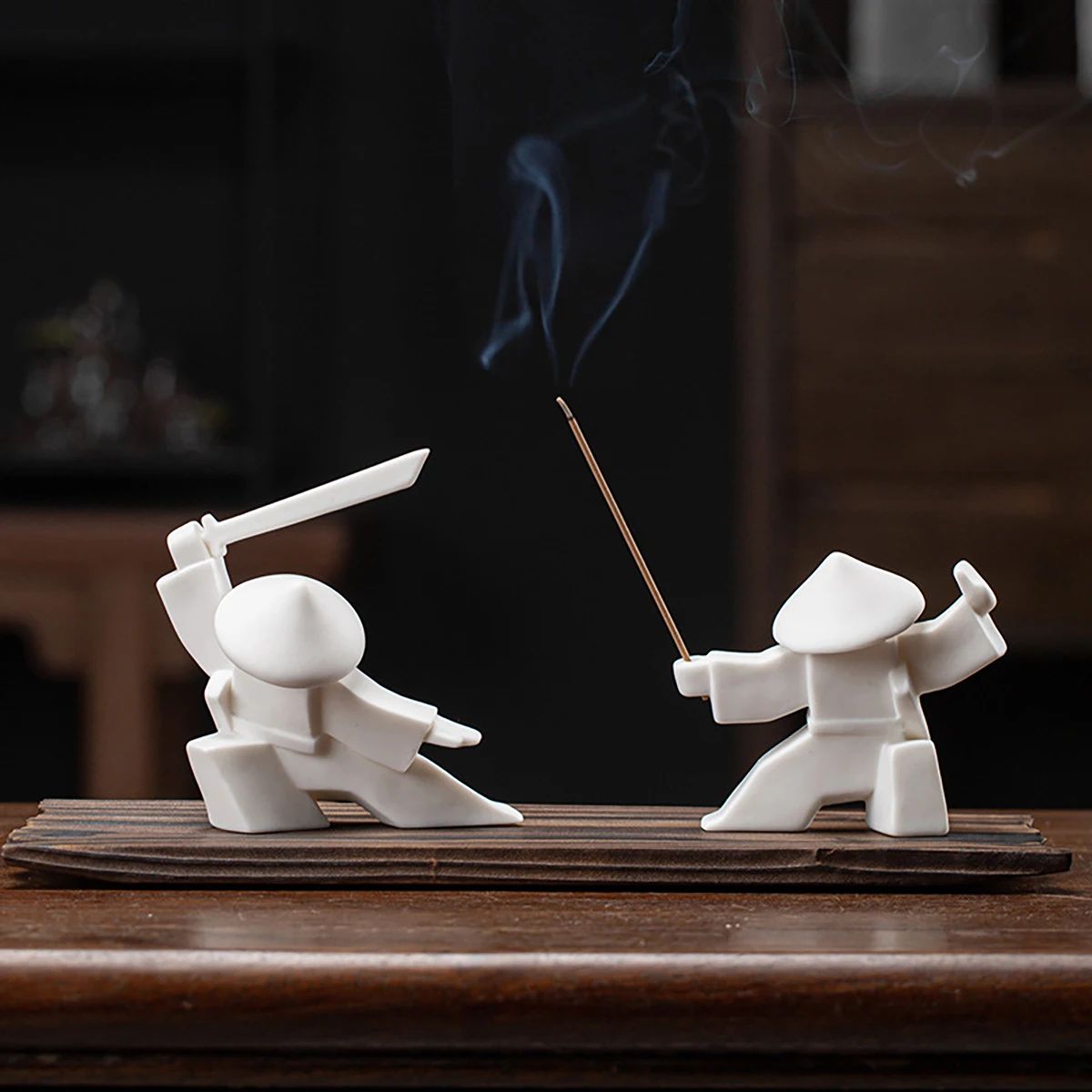 Zen Warrior Ceramic Samurai Figurine – Minimalist Blanc De Chine Decor
