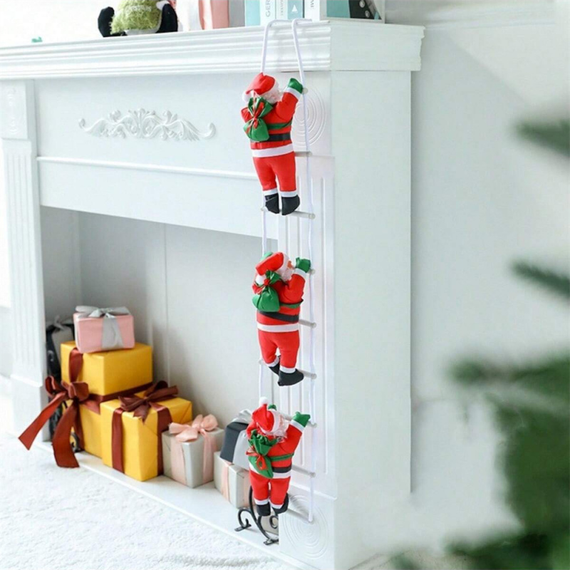 Climbing Rope Santa Claus Plush Doll, Christmas Toy Gift, Holiday Ornament, Fireplace Decoration, Christmas Home Decor