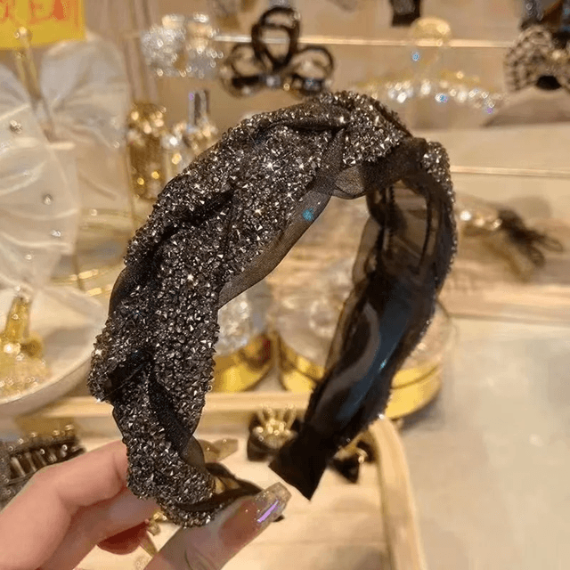 Elegant Black Gauze Rhinestone Headband