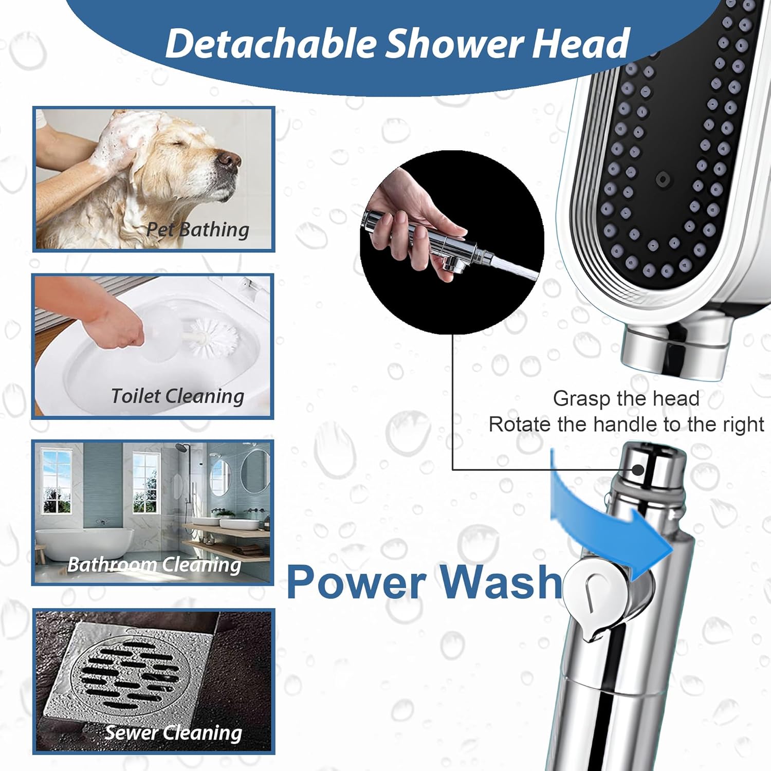 Flexible Shower Head, Anti-clogging, Easy to Clean Handheld Bath Shower Head