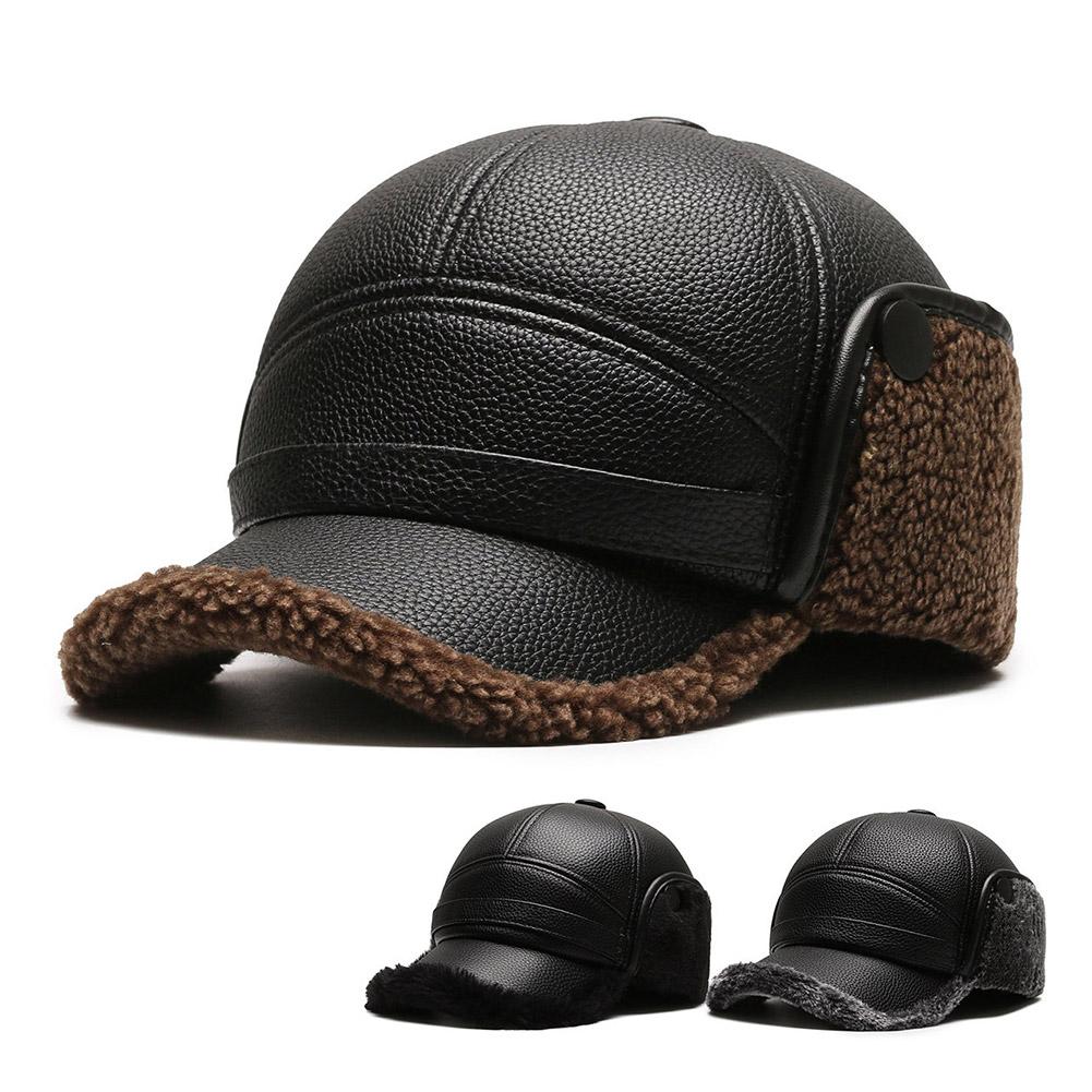 Men's Outdoor Faux Fur Bomber Hat, Winter Warm Ear Protect Cap, Gift for Dad Grandpa