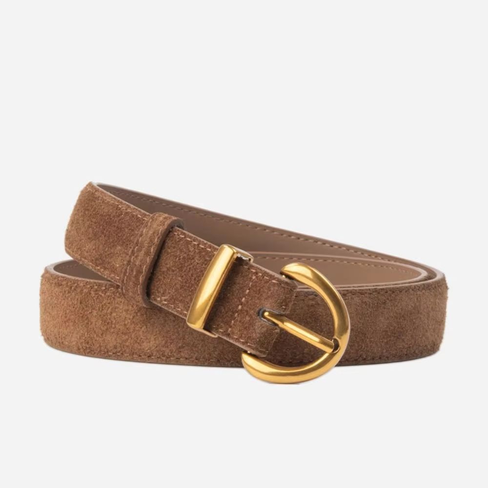 Genuine Leather Suede Women's Belt with Alloy Pin Buckle Retro Luxury Design
