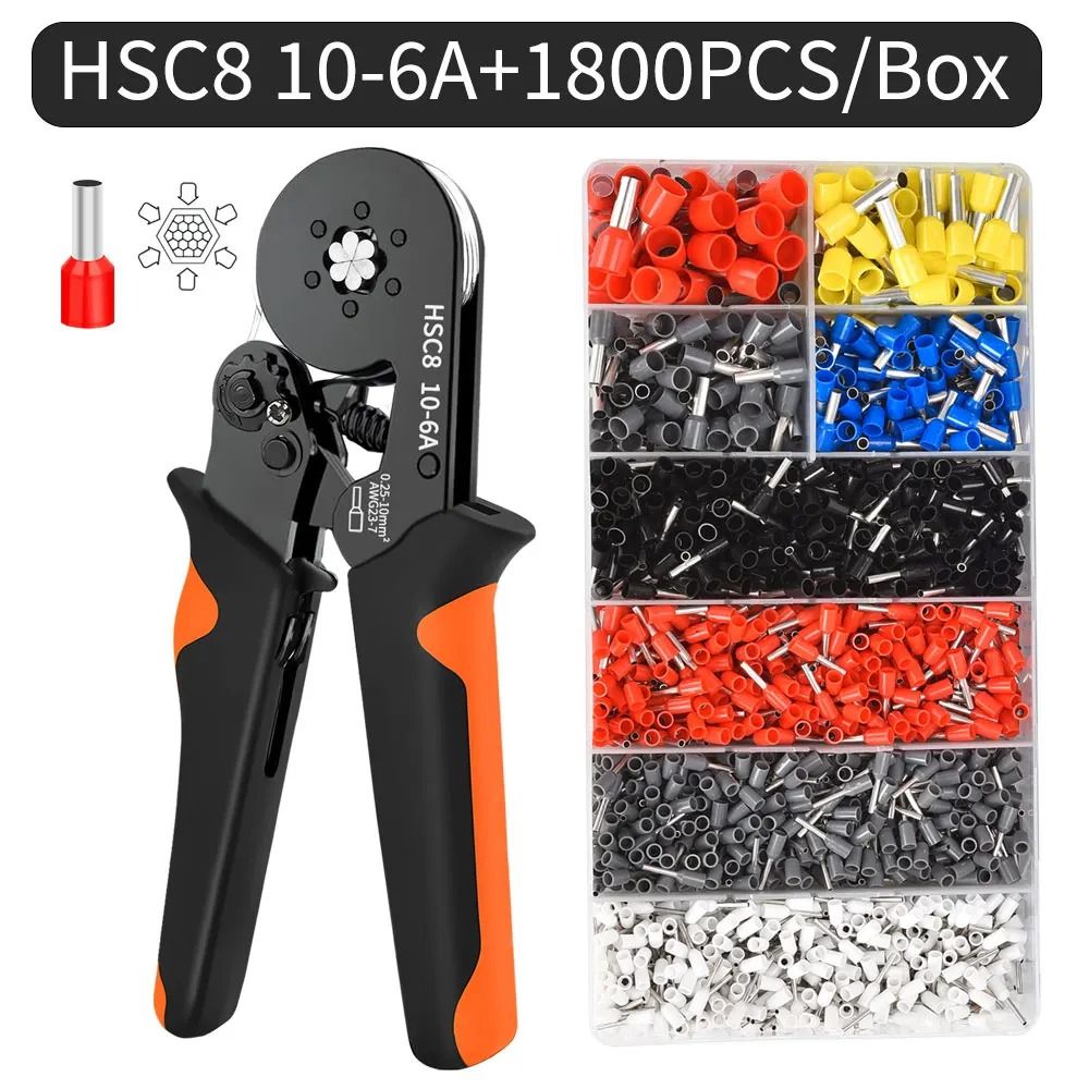Hexagonal Ratchet Ferrule Crimping Tool Kit with Wire Terminals and Ferrule Sleeves