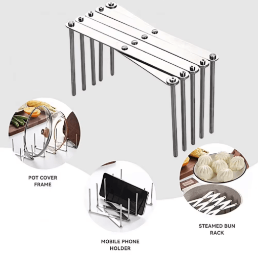 Retractable Stainless Steel Dish Rack Heavy Duty Space Saving Pot Lid & Plate Holder