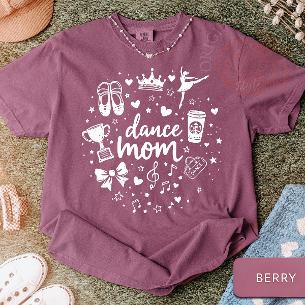 Dance Mom Shirt Cute Pink Graphic Tee Fun Recital Mom T-Shirt Trendy Dance Mom Top